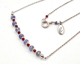 Tanzanite and Garnet necklace, sterling silver, December birthstone, January birthstone, Christmas gift, mum gift, birthday gift