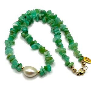 Chrysoprase and Pearl necklace, Boho style necklace, June birthstone, chocker necklace, wife gift, Bohemian jewellery, summer jewellery