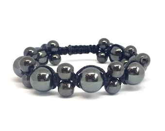 Hematite bracelet, macrame bracelet, beaded bracelet, gift for her, birthday gift, Hematite jewellery, gf gift, wife gift