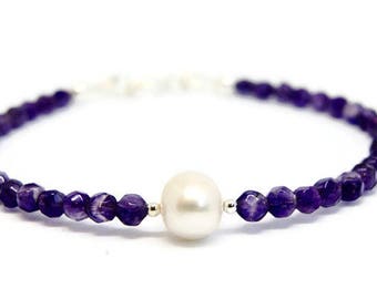 Amethyst bracelet, birthday gift, Gemstone bracelet, stacking bracelet, February birthstone, Bridal jewellery, gift for her, wife gift