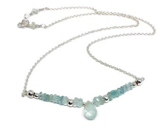 Aquamarine necklace, March birthstone, 925 Sterling Silver, birthday gift, wife gift, Aquamarine jewelry, gemstone jewelry, mum gift