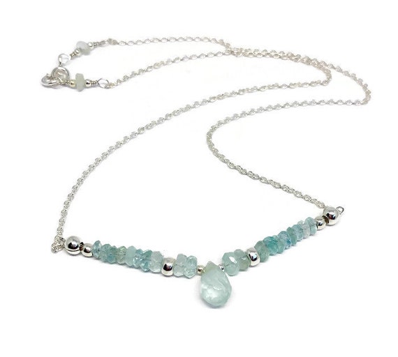 Collier Pendentif En Argent 925 Avec Aigue-Marine Naturelle - 45 Cm, Cadeau Pour Elle