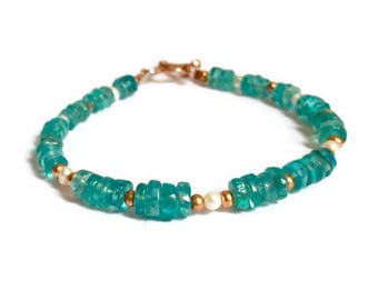 Apatite bracelet, Rose Gold Vermeil, stacking bracelet, Bridesmaid Bracelet, gift for her, Mothers day gift, gf gift, gemstone jewellery