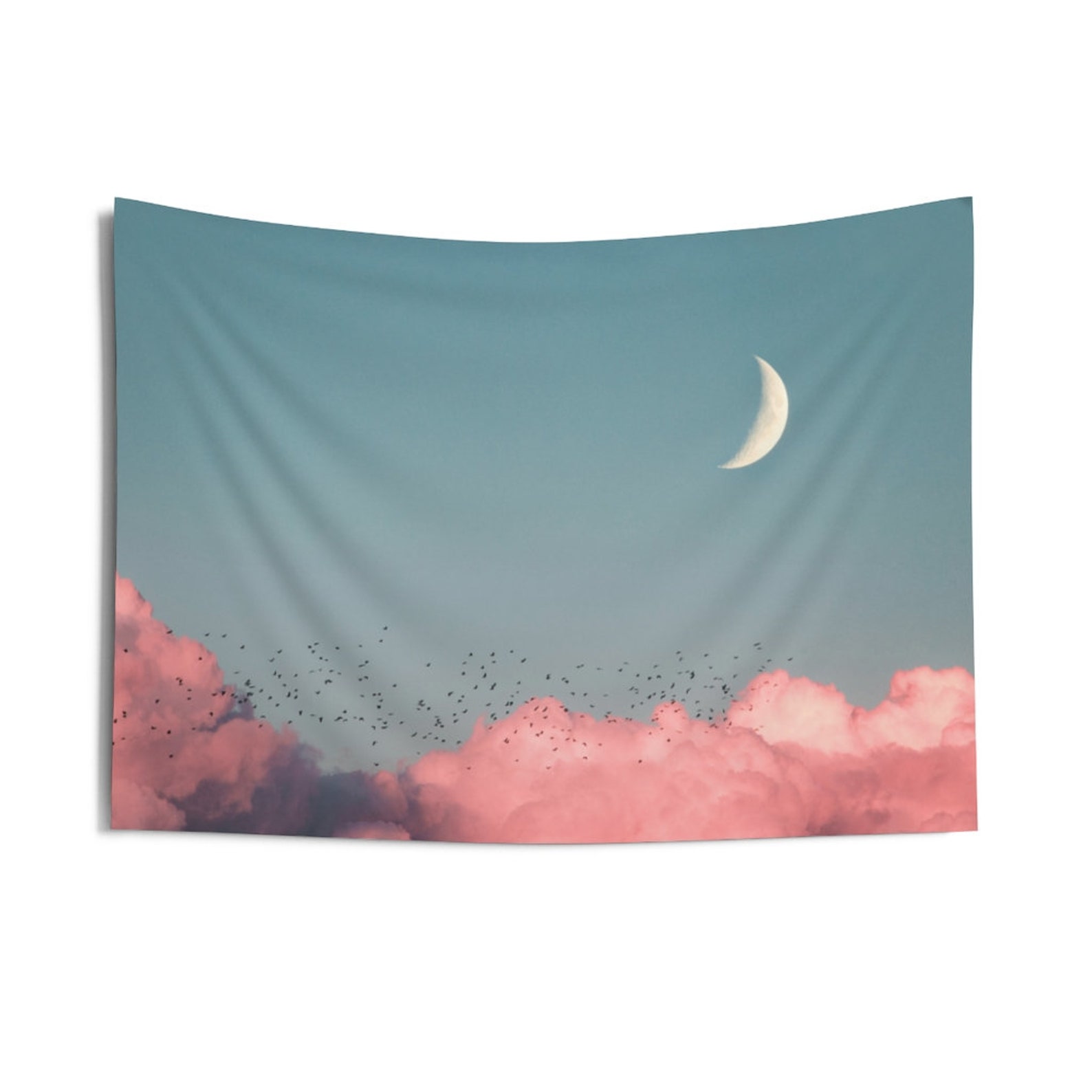 Blush Pink Clouds Tapestry Wall Hangings / Sky & Moon Tapestry Etsy