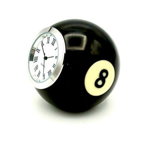 Black Billiard Ball Clock, Handmade Pool Ball Clock, Number 8 Pool Ball - Man Cave Decor, Game Room Clock, Unique Gift for Pool Players