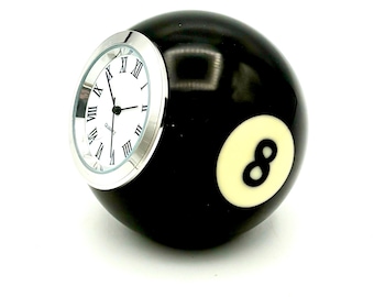 Black Billiard Ball Clock - Number 8 Pool Ball - Man Cave Game Room Decor
