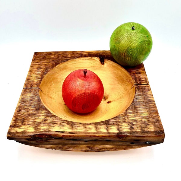 Square Wood Bowl - Repurposed 1850 Brooklyn Wood Platter - Historic NYC Recycled Wood - Functional Art Piece -Upcycled Wood Bowl - Catch All