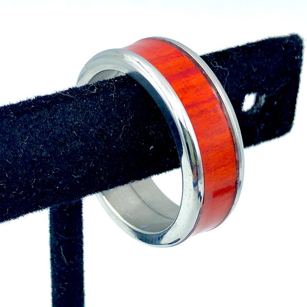 Red Heart Ring, Sizes 10, Stainless Steel Core, Exotic Wood Ring,Woodworker Gift, Guy Gift, Mens Rings, Woman’s Rings, Wood Jewelry,
