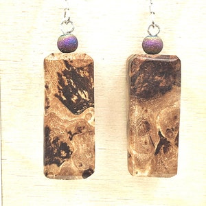 Handmade Wood Earrings - Burl Wood Hanging Earrings -Maple Wood Drop Earrings -Eco Friendly Jewelry - Gift for Her - Resin and Wood Earrings