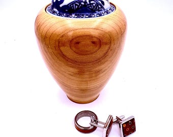 Maple Hollow Form with Antique Porcelain Lid - Jewelry Keeper - Wood Vessel - Pet Memorial - Unique Display Piece
