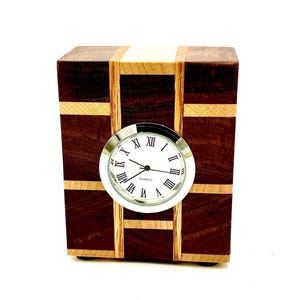 Handcrafted Wood Desk Clock  - Segmented Butcher Block Base with Quartz Timepiece - Perfect Man Cave Gift - Special Birthday Gift