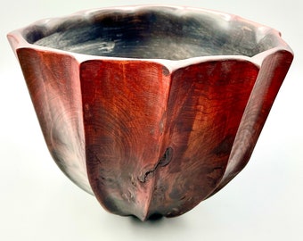 Hand Carved Wood Bowl - Fluted Floral Design - Catch All Vessel