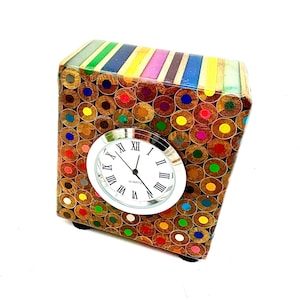 Handcrafted Colored Pencil Resin Desk Clock, Quartz Timepiece, Artist Gift