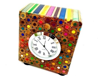 Colored Pencil Desk Clock - Man Cave Decore Timepiece - Artist Birthday Gift