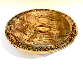 Spalted Maple Color Pencil Bowl - Display Kitchenware - Wood Art - Natural Wood Decor- Fifth Anniversary Gift- Salad Bowl- Wood Centerpiece