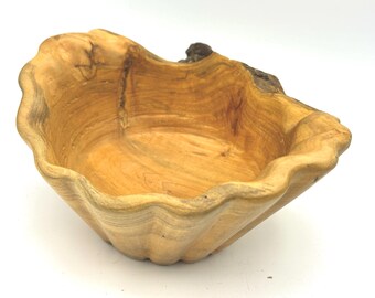 Scallop Shell Cherry Wood Bowl - Hand Turned Sculptural Bowl - Natural Edge Wood Art - Coastal Decor Centerpiece