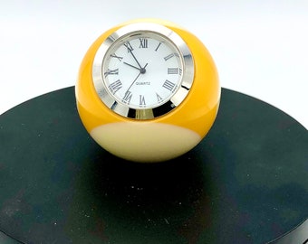 Lucky Number 9, Vintage Billiard Ball Clock, Favorite Color Yellow, Desk Clock, Pool Ball Clock, Desk Accessory, Guy Gift, Home Decor Gift