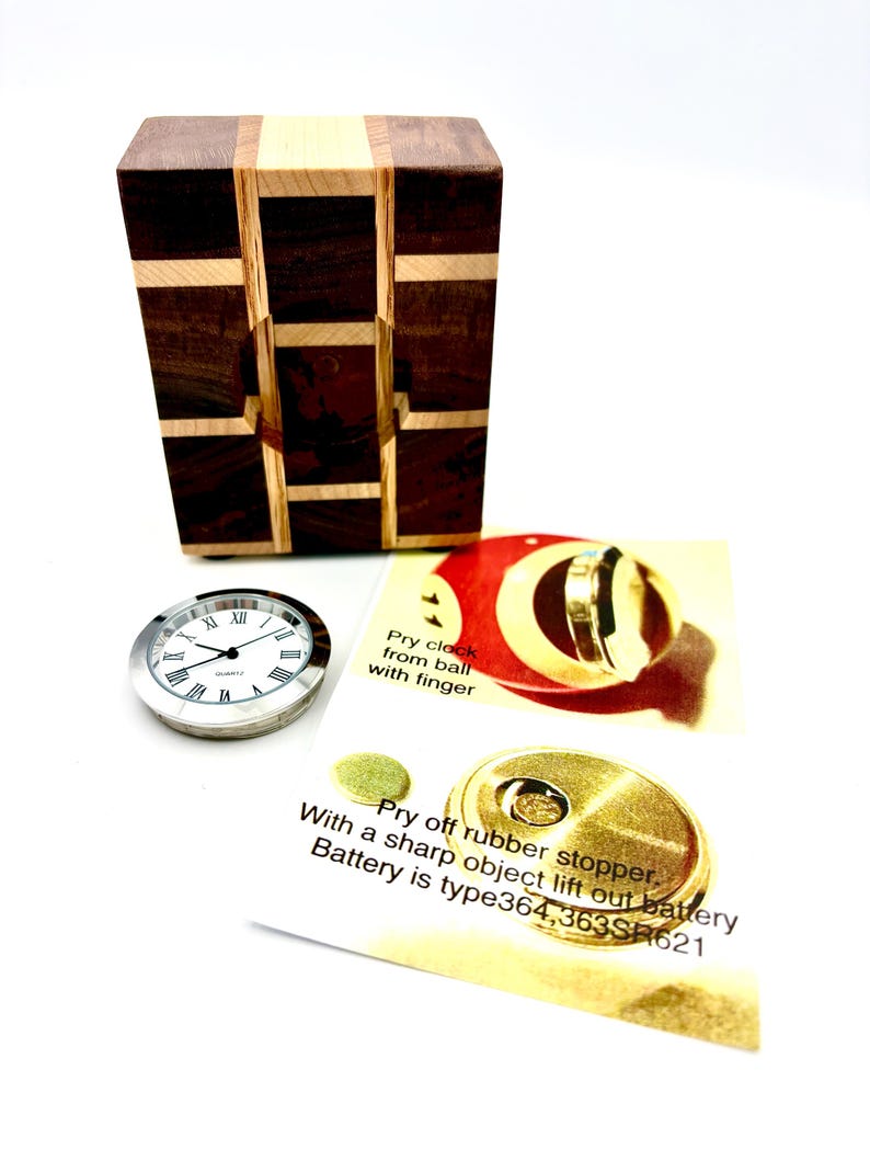 Handcrafted Wood Desk Clock - Segmented Butcher Block Base With Quartz ...