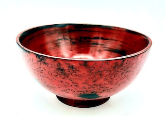Lacquerware Style Bowl - Red Rice Bowl - Negro Nuri -Japanese Inspired - Wood Bowl - Housewarming Gift - Contemporary Art - Woodturning