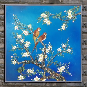 Original Parrot Oil Painting: Textured Palette Knife Bird Art, Framed