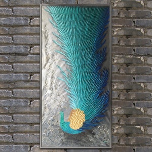 Oil Painting,Peacock Painting,Palette knife Painting,impasto oil on canvas,heavy texture,Framed Painting