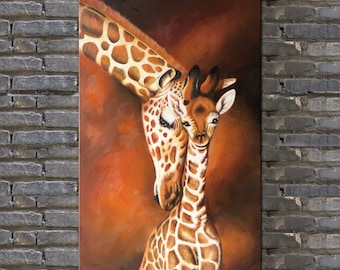 Oil painting,Original Giraffe Painting,Gifts for Mother