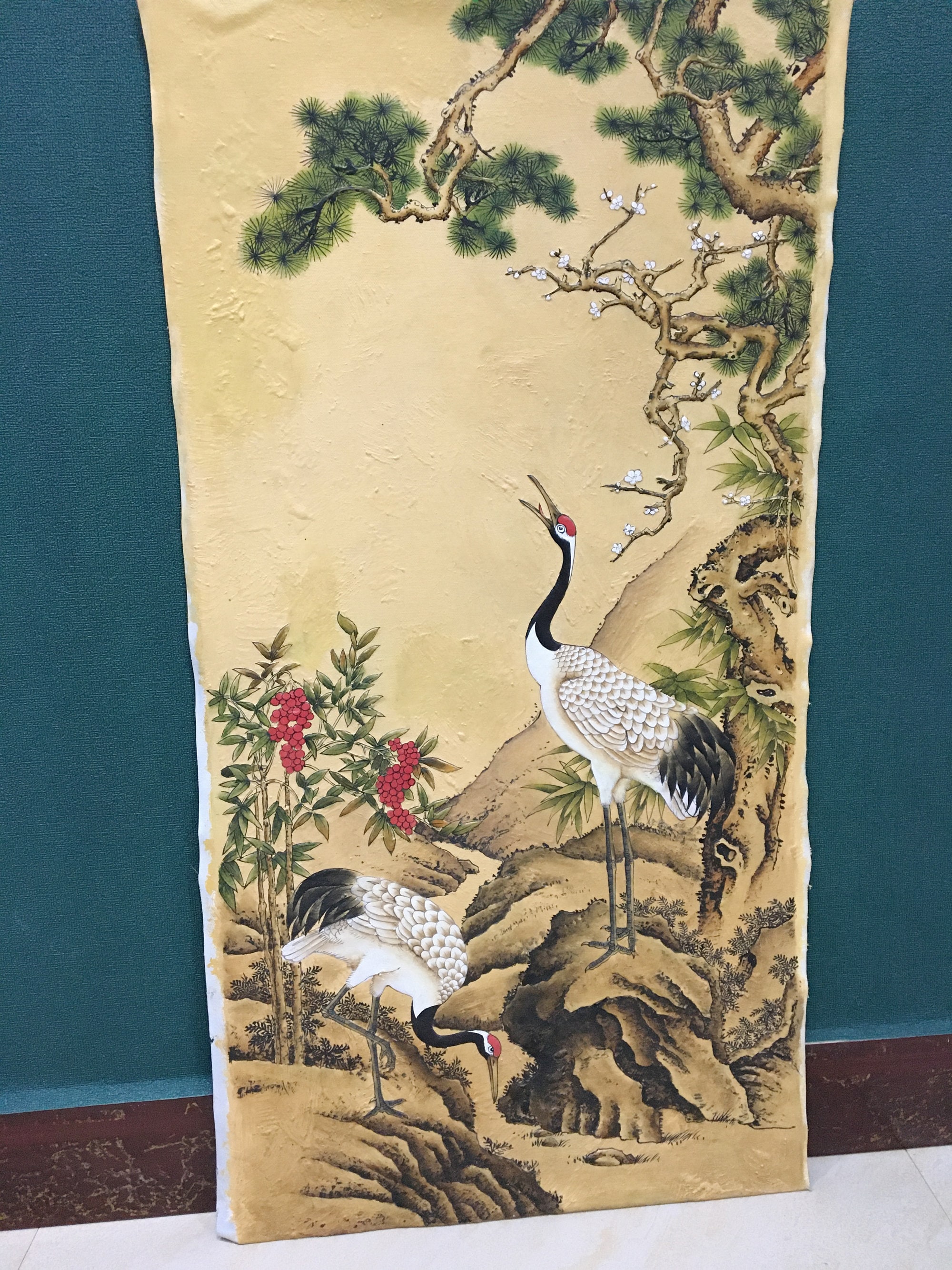 質感のある鶴の絵画：オリジナルの中国漆芸、額入り - Etsy 日本