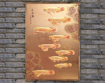 Scleropages Formosus - 高品質の手描きのオリジナル油絵、アジア