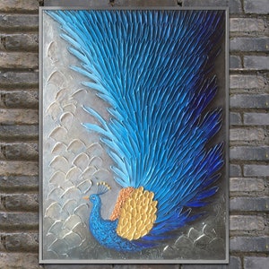 Painting,oil painting,Original painting,Peacock painting，palette knife painting,impasto,heavy texture,Framed painting