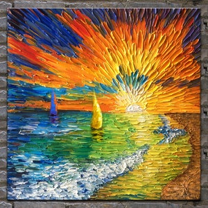 Impasto Seascape Oil Painting: Abstract Sunrise, Palette Knife Art
