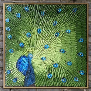 Original oil Painting,Peacock Painting,impasto oil on canvas,heavy texture,Framed,Ready to hang