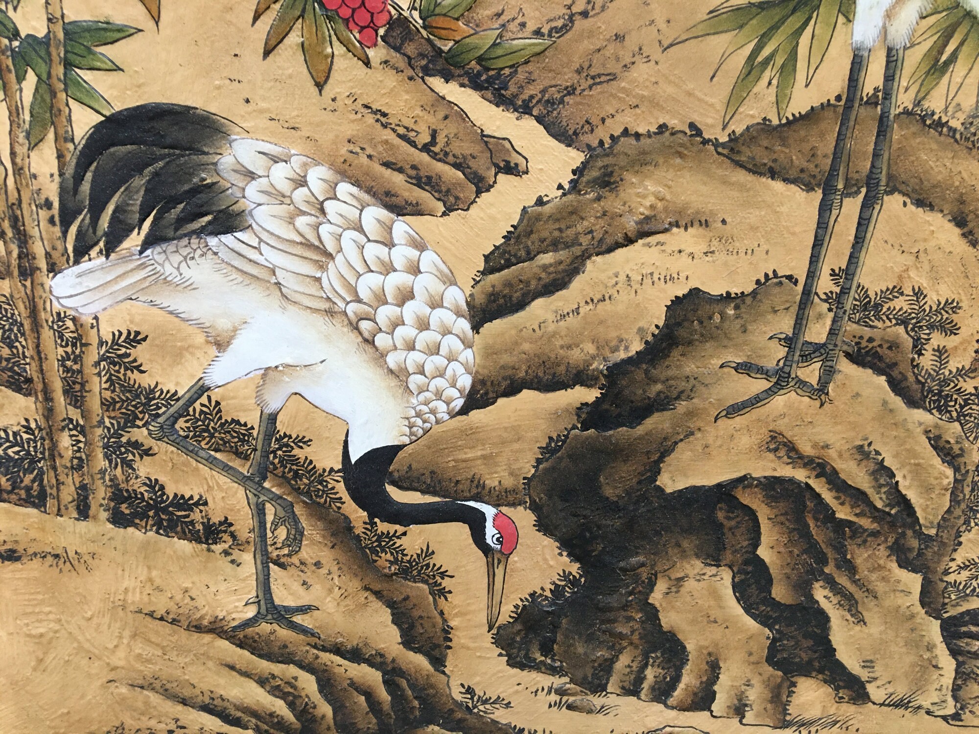 質感のある鶴の絵画：オリジナルの中国漆芸、額入り - Etsy 日本