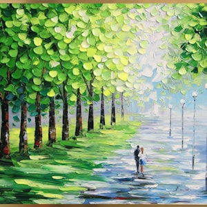 Impasto Oil Painting: Landscape with Couple, Heavy Texture (25x30 in)