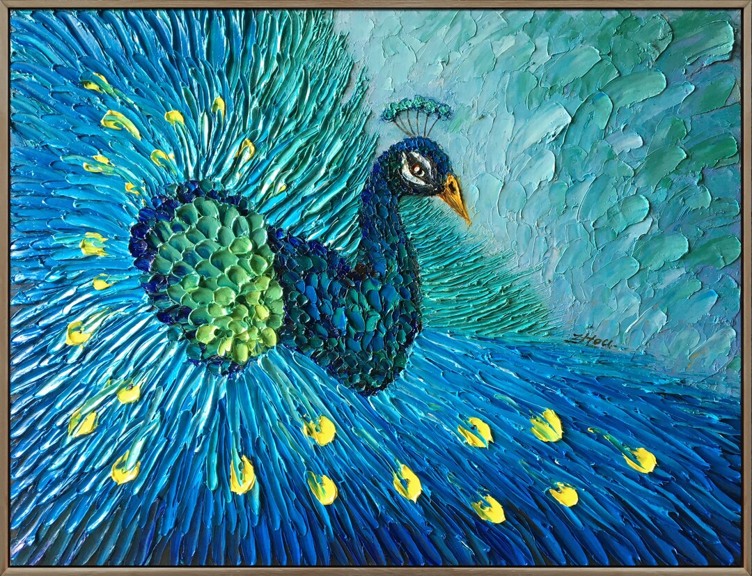 Original Oil Painting,peacock Painting,palette Knife Painting,impasto