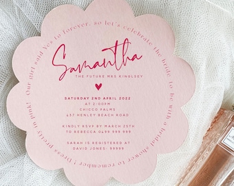 Scalloped Circle Single sided, Solid Colour Bridal Shower, Baptism, Confirmation, Christening Party Invitation, Invite: Frankie