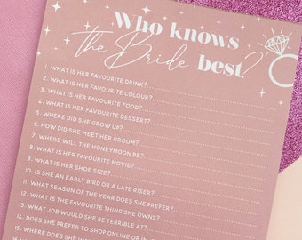 Pink 'Who knows the Bride best?' Questionnaire / Game Tear-Away Notepad (49 pages)