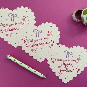 140mm Scallop Edge Heart Shaped Will you be my Bridesmaid? proposal flat card / postcard with envelope image 2