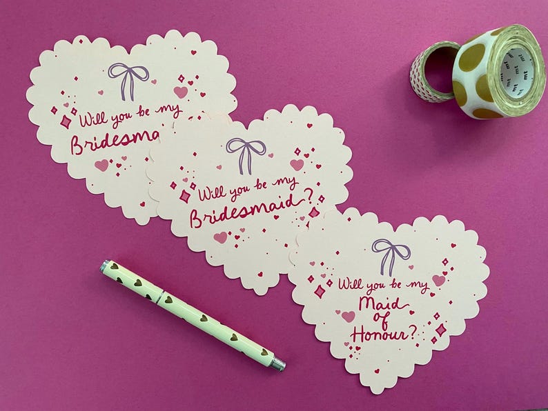 140mm Scallop Edge Heart Shaped Will you be my Bridesmaid? proposal flat card / postcard with envelope image 2
