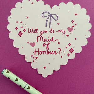 140mm Scallop Edge Heart Shaped Will you be my Bridesmaid? proposal flat card / postcard with envelope image 3