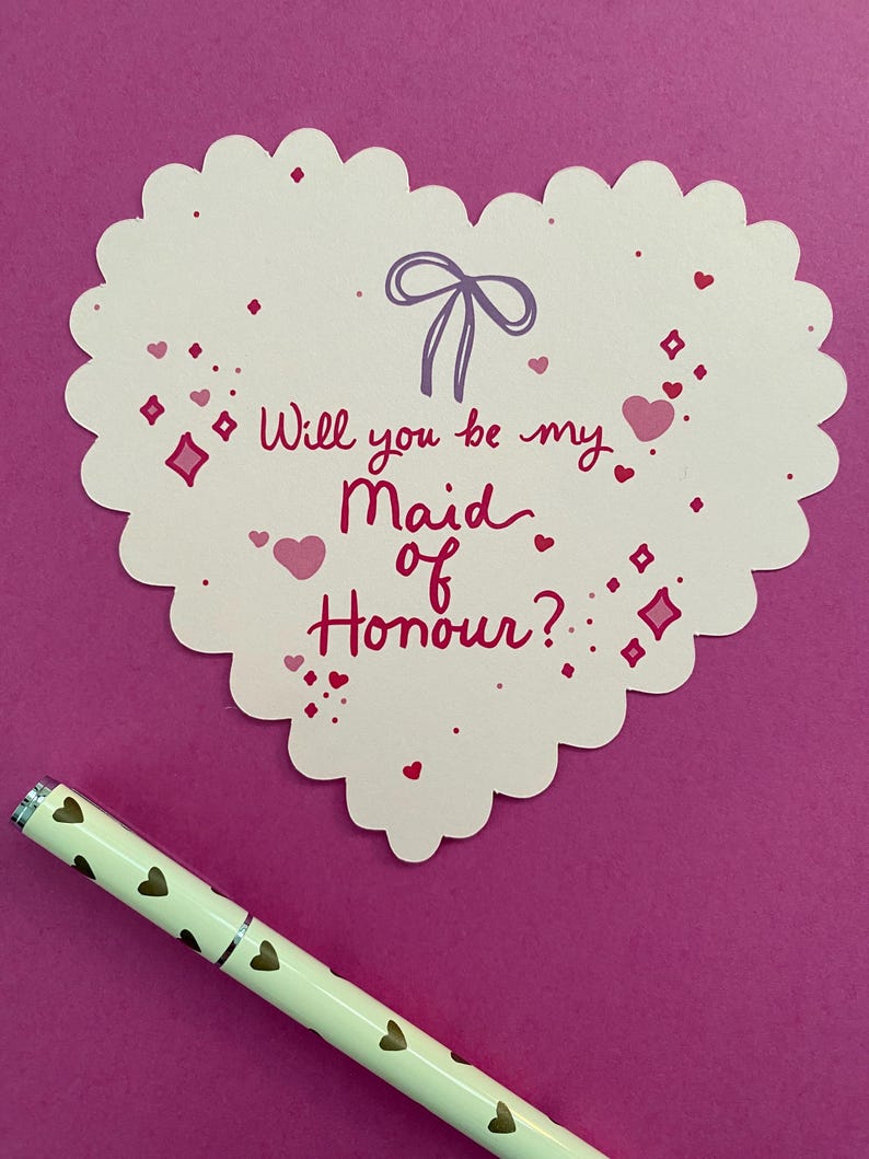 140mm Scallop Edge Heart Shaped Will you be my Bridesmaid? proposal flat card / postcard with envelope image 3