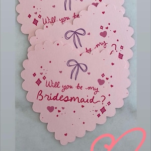 140mm Scallop Edge Heart Shaped Will you be my Bridesmaid? proposal flat card / postcard with envelope image 1