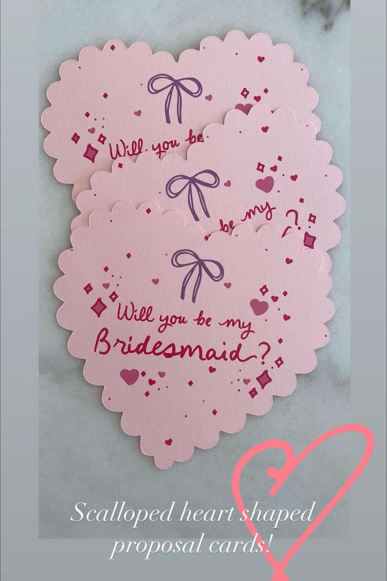 140mm Scallop Edge Heart Shaped Will you be my Bridesmaid? proposal flat card / postcard with envelope image 1