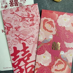 Large Chinese Wedding Double Happiness Red Packets / Envelopes: Florals (Pk of 8)