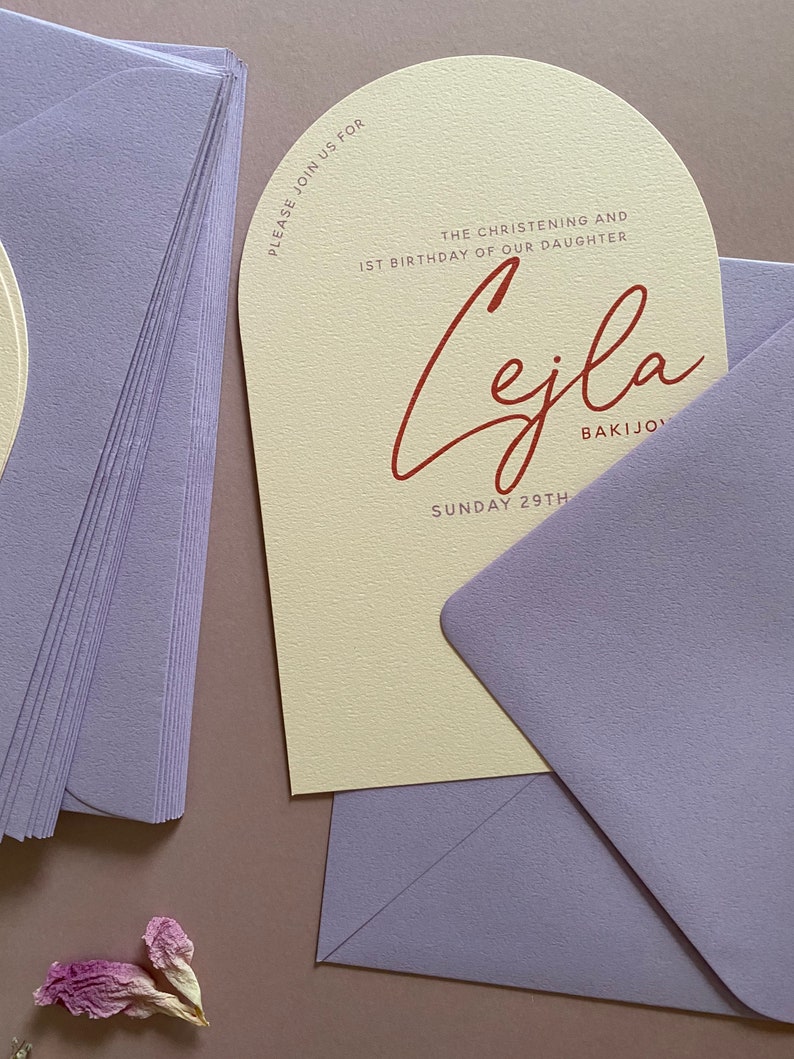 Arched Single sided, Solid Colour Baptism, Confirmation, Christening Party Invitation, Invite: On the right image 5