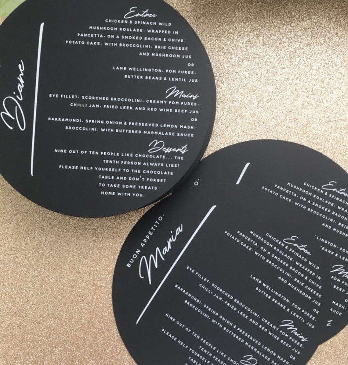 Menu Round Shape White Ink 17cm Round Circle Menus and Place Card pk-20 | Etsy