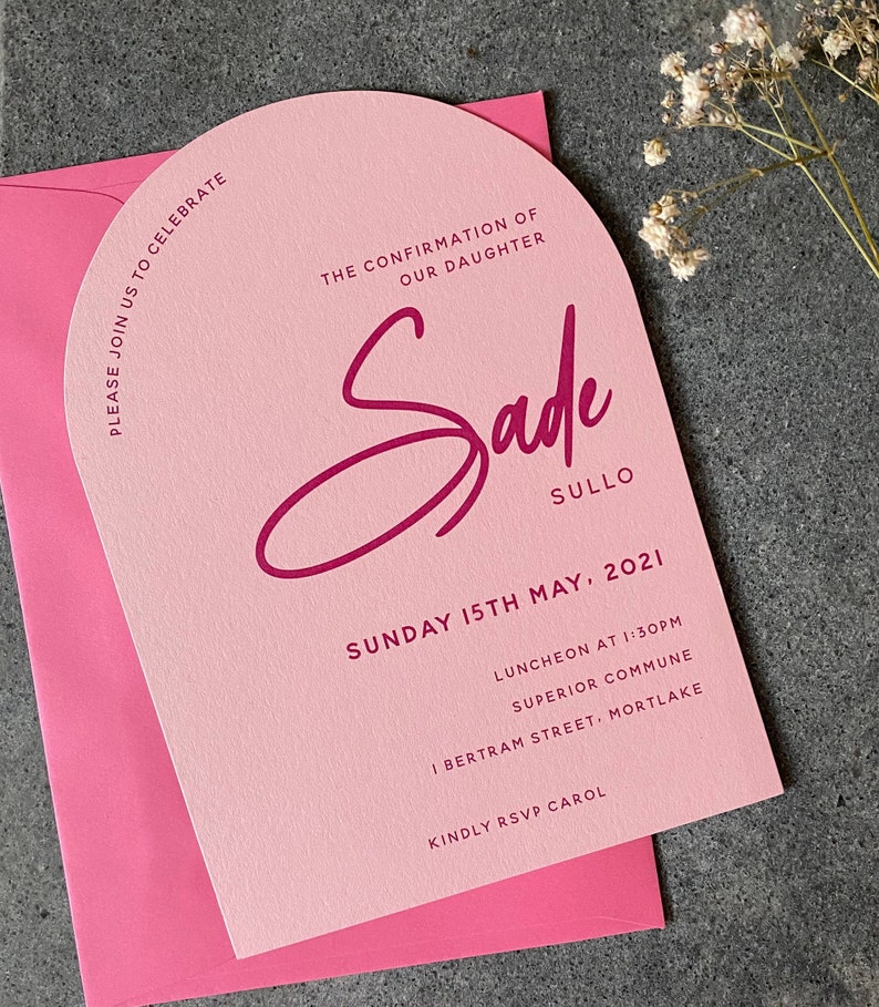 Arched Single sided, Solid Colour Baptism, Confirmation, Christening Party Invitation, Invite: On the right image 1