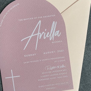 Arched Single sided, Solid Colour Baptism, Confirmation, Christening Party Invitation, Invite: On the right image 2