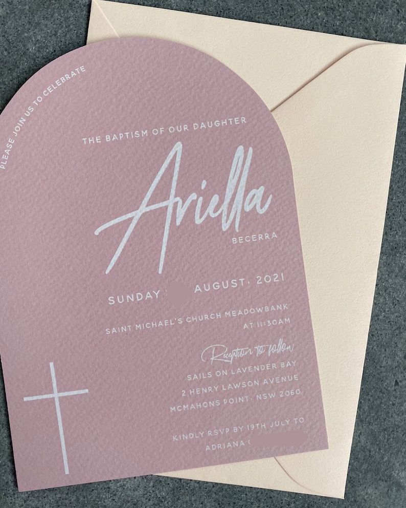 Arched Single sided, Solid Colour Baptism, Confirmation, Christening Party Invitation, Invite: On the right image 2
