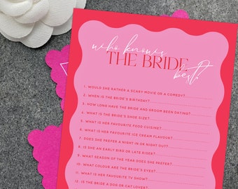 A5 size Digital  'Who knows the Bride best?' Questionnaire: Hot pink waves