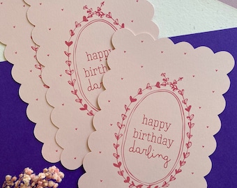 120mm x 180mm Blush Scallop Edge 'Happy Birthday Darling' proposal flat card / postcard with envelope